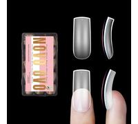 NOVO OVO Halloween Medium Slightly Curved Nail Tips Press on Full Cover, Thick Square Eagle Claw Hawk Curve Gel x Acrylic Fake Nails Extension kit, Clear Pre-etched French False Nail x 15 Sizes 240pcs