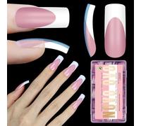 NOVO OVO Halloween Medium Slightly Curved White French Tip Nail Tips BERRY PINK Full Cover for Press on Acrylic, Extra Thick Soft Gel False Nail, Need Builder Gel Top Coat for DIY x 15 Sizes 240 pc