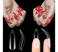 NOVO OVO Halloween Nail Tips Curved Stiletto, Clear Gel Extension kit Full Cover to Make Press on 3D Eagle Claw nails,Thick Extra Hawk Deep Curve Almond French Tips Soft False Fake 12 Size 120pc