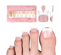 NOVO OVO Halloween Short Toe Nail Tips White French Tip with Moon Curve, BABY PINK Thick Sharp Square Toenail Extension, Soft Gel False Nail Kit, Need Glue Builder Gel Top Coat x15 Sizes 240 pcs