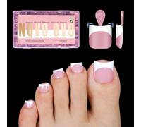 NOVO OVO Halloween Short Toe Nail Tips White French Tip with Moon Curve, BERRY PINK Thick Sharp Square Toenail Extension, Soft Gel False Nail Kit, Need Glue Builder Gel Top Coat x15 Sizes 240 pcs
