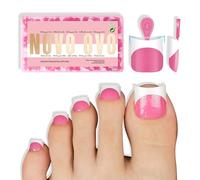 NOVO OVO Halloween Short Toe Nail Tips White French Tip with Moon Curve, ROSE PINK Thick Sharp Square Toenail Extension, Soft Gel False Nail Kit, Need Glue Builder Gel Top Coat x15 Sizes 240 pcs