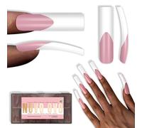 NOVO OVO Halloween XXL Sharp Square Slight Curved Nail Tips French Tip BERRY PINK, Full Cover Press on Acrylic, Extra Thick Soft Gel False Nail, NEED Builder Gel Top Coat Glue x 15 Sizes 150 pcs