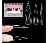 NOVO OVO Halloween XXL Straight Sharp Stiletto Natural Nail Tips Press on (not Sculpted), Normal Thick Extra Long Soak Off Soft Gel Fake Nail Extension, Full Cover False Nails for 12 Sizes 240 pcs