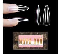 NOVO OVO Long Almond Nail Tips NATURAL (Not SCULPTED) for Flat Nail Beds, Extra Thick L Length False Nails Press on, Full Cover Soft Gel Fake Nail Extension, Salon DIY x 15 Sizes 450 pcs