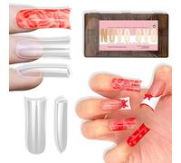 NOVO OVO Long Duck Nail Tips Full Cover Gel X Sculpted (not Natural) Soft Gel Duck Nails Tips with Moon Curve for Deep C-Curve Beds, Extra Thick Flare Tips, Transparent Clear, 15 Sizes 240 Pcs