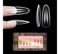 NOVO OVO Long Oval Nail Tips NATURAL (Not SCULPTED) for Flat Nail Beds, Extra Thick L Length False Nails Press on, Full Cover Soft Gel Fake Nail Extension, Salon DIY x 15 Sizes 450 pcs