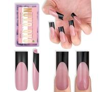 NOVO OVO Long Sharp Square Black French Tip Nail Tips Press on BERRY PINK, Extra Thick NEED Builder Gel & Top Coat & Glue, Soft Gel full Cover False Fake Nail Extension for Salon DIY x 15 Sizes 180 pc