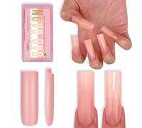 NOVO OVO Long Sharp Square Nail Tips Press on Pure Color BABY PINK, Extra Thick NEED Builder Gel & Top Coat, Soft Gel Matte Fake Nail Extension, Full Cover False Nails for Salon DIY x 15 Sizes 180 pc