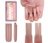 NOVO OVO Long Sharp Square Nail Tips Press on Pure Color Brown Pink, Extra Thick NEED Builder Gel & Top Coat, Soft Gel Matte Fake Nail Extension, Full Cover False Nails for Salon DIY x 15 Sizes 180 pc