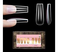 NOVO OVO Long Square Nail Tips NATURAL (Not SCULPTED) for Flat Nail Beds, Extra Thick L Length False Nails Press on, Full Cover Soft Gel Fake Nail Extension, Salon DIY x 15 Sizes 450 pcs