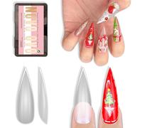 NOVO OVO Long XL Sharp Stiletto Pointed Nail Tips Press on, Extra Long Thick Soft Gel Double Matte Clear Fake Nail Extension, Full Cover False Nails for Acrylic, for Salon DIY x 16 Sizes 224 pcs