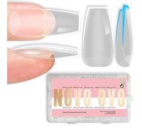 NOVO OVO Medium Coffin Nail Tips Extra Thick Press on No C Curve, Soft Gel Natural Fake Nail Extension, Full Cover Clear False Nails for Acrylic, French Manicure Salon DIY x 14 Sizes 224 pcs