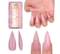 NOVO OVO Medium Long Stiletto Nail Tips Berry Pink (224Pcs) - Pre-designed Soft Gel Full Cover False Nails, Sharp Pointed Acrylic Press on Extension, DIY Salon Manicure (16 Sizes)