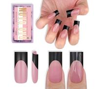 NOVO OVO Medium Sharp Square Black French Tip Nail Tips Press on BERRY PINK, Extra Thick NEED Builder Glue Gel & Top Coat, Soft Gel Full Cover False Fake Nail Extension for Salon DIY x 15 Sizes 180 pc
