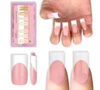 NOVO OVO Medium Sharp Square White French Tip Nail Tips Press on BABY PINK, Extra Thick NEED Builder Gel & Top Coat & Glue, Soft Gel Full Cover False Fake Nail Extension in Salon DIY x 15 Sizes 180 pc