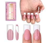 NOVO OVO Medium Sharp Square White French Tip Nail Tips Press on BERRY PINK, Extra Thick NEED Builder Glue Gel & Top Coat, Soft Gel Full Cover False Fake Nail Extension for Salon DIY x 15 Sizes 180 pc