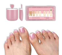 NOVO OVO Medium Sharp Square White Micro French Toe Nail Tips Press on Berry Pink, Need Builder Gel Top Coat, Soft Gel Fake Toenails Full Cover, for Pedicure DIY x15 Sizes 240 Pcs
