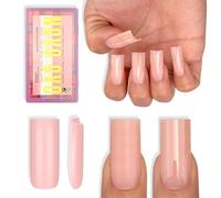 NOVO OVO Meidum Sharp Square Nail Tips Press on Pure Color BABY PINK, Extra Thick NEED Builder Gel Top Coat Glue Soft Gel Matte Fake Nail Extension, Full Cover False Nails for Salon DIY 15 Sizes 180pc