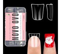 NOVO OVO Nail Tips, Extra Short Duck Feet Full Cover for Press On Acrylic, Clear Flare Y2K Full Coverage Wide Thick French Soft Gel Fake False Nail Extension x 12 Sizes in Box 120 pcs