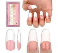 NOVO OVO Old School Oval Round Medium/Long White French Tip Nail Tips Press on BABY PINK, Extra Thick Soft Gel Fake Nail Acrylic Extension, Need Builder Gel Top Coat, No Glue Included,15 Sizes 240 pcs