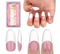 NOVO OVO Old School Oval Round Medium/Long White French Tip Nail Tips Press on BERRY PINK, Extra Thick Soft Gel Fake Nail Acrylic Extension, Need Builder Gel Top Coat, No Glue Included,15 Sizes 240 pc