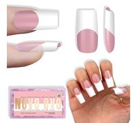 NOVO OVO Old School Retro French Tip Nails Wide White Press on, Medium Length Tapered Square BERRY PINK, Extra Thick Soft Gel Fake Acrylic Extension, Need Builder Gel, Top Coat, Glue 15 Sizes 240 pcs