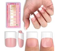 NOVO OVO Old School Wide White French Short Sharp Square Tip Nail Tips Press on BABY PINK, Need Builder Gel Top Coat Nail Glue, Soft Gel Full Cover Fake Nail Extension, for DIY x 15 Sizes 240 pcs