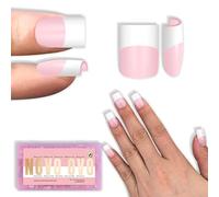 NOVO OVO Old School Wide White French Short Sharp Square Tip Nail Tips Press on MILKY PINK, Need Builder Gel Top Coat Nail Glue, Soft Gel Full Cover Fake Nail Extension, for DIY x 15 Sizes 240 pcs