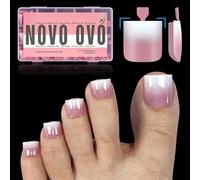 NOVO OVO Ombre French Tip Press on Toe Nail Tips, Sharp Square Pre-Designed Soft Gel False Toenail Extension, BERRY PINK Pre-applied Tip Primer & Base Coat, Full Cover Acrylic DIY x 15 Sizes 240 pcs