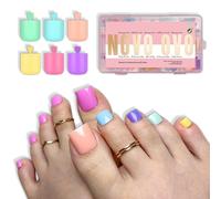 NOVO OVO PASTEL Toe Nail Tips Press on Macaron Color Colorful 6 Mix Dopamine Shade, Sharp Square Soft Gel Thick False Toenail Extension, Medium Wide Fake Toenails,Full Cover Acrylic x 15 Sizes 180 pcs