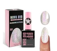 NOVO OVO Reflective Glitter Gel Nail Polish, S01 Silver Stardust (Crushed Diamond), TPO & HEMA Free, Sparkly Holographic Flash Varnish, Soak Off UV LED Manicure for DIY Nail Art & Salon 10ml