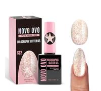 NOVO OVO Reflective Glitter Gel Nail Polish, S02 Champagne Glitz (Crushed Diamond), TPO & HEMA Free, Sparkly Holographic Flash Varnish, Soak Off UV LED Manicure for DIY Nail Art & Salon 10ml