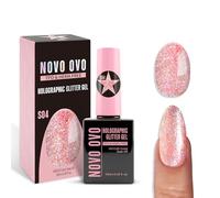 NOVO OVO Reflective Glitter Gel Nail Polish, S04 Blush Diamond (Red) Crushed Diamond, TPO & HEMA Free, Sparkly Holographic Flash Varnish, Soak Off UV LED Manicure for DIY Nail Art & Salon 10ml
