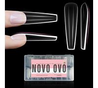 NOVO OVO Sculpted XXL Coffin Nail Tip for Curved Nail Beds, Extra Thick Long False Nails Press on, Full Cover Soft Gel Extension Fake Nail for Acrylic kit, Clear X 15 Sizes 300pcs