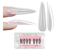 NOVO OVO Sculpted XXL Stiletto Almond Nail Tip for Curved Nail Beds, Extra Thick Long False Nails Press on, Full Cover Soft Gel Extension Fake Nail for Acrylic kit, Clear X 15 Sizes 300pcs