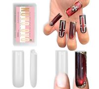 NOVO OVO Sharp Square Long Nail Tips Press on, Natural (Not Sculpted) No C Curve Soft Gel Double Matte Clear Fake Nail Extension,Full Cover False Nails for Salon DIY Manicure x 15 Sizes 180 pcs