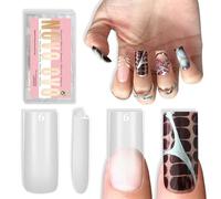 NOVO OVO Sharp Square Medium Nail Tips Press on, Natural (Not Sculpted) No C Curve Soft Gel Double Matte Clear Fake Nail Extension,Full Cover False Nails for Salon DIY Manicure x 15 Sizes 180 pcs