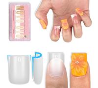 NOVO OVO Sharp Square Short Nail Tips Press on, Natural (Not Sculpted) No C Curve Soft Gel Double Matte Clear Fake Nail Extension, Full Cover False Nails for Salon DIY Manicure x 15 Sizes 240 pcs