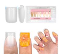 NOVO OVO Sharp Square Short Nail Tips Press on, Natural (Not Sculpted) No C Curve Soft Gel Double Matte Clear Fake Nail Extension, Full Cover False Nails for Salon DIY Manicure x 15 Sizes 510 pcs