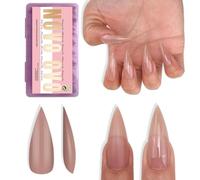 NOVO OVO Sharp Stiletto Nail Tips Press on Medium Long Pure Color Brown Pink,Pointed Soft Gel Fake Acrylic Extension, Full Cover False Nails for Salon DIY x 16 Sizes 224 pcs