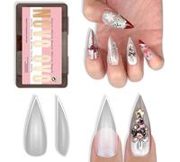NOVO OVO Sharp Stiletto Pointed Medium Long Nail Tips Press on, Extra Thick Soft Gel Double Matte Clear Fake Nail Extension, Full Cover False Nails for Salon DIY x 16 Sizes 224 pcs