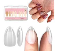 NOVO OVO Short Almond Nail Tips, Extra Thick Full Cover False Fake Nails Press on, Soft Gel Clear Surface Matte Inside, for Manicure Salon DIY French Tip Acrylic Extension x 16 Sizes 224 pcs