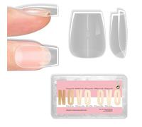 NOVO OVO Short Coffin Nail Tips Press on, Extra Thick Full Cover False Nails, Natural (Not Sculpted) No C Curve Soft Gel Clear Pre-Shaped Fake Nail Extension, for Salon DIY Manicure x 15 Sizes 240 pcs