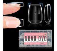 NOVO OVO Short Coffin Thick Natural Nail Tips Press on, No C Curve Ballerina Soak Off Soft Gel Fake Nail Extension, Full Cover False Nails for Acrylic French, Salon DIY x 15 Sizes 510 pcs