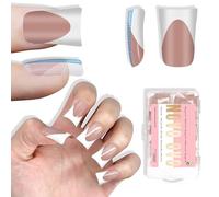 NOVO OVO Short Duck Nail Tips French Tip Press On BROWN PINK, Pre-designed Soft Gel Nail Extension, Need Buider Gel Top Coat, No Glue included, Full Cover Acrylic False Nails for DIY x 12 Sizes 240 pc