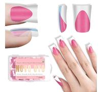 NOVO OVO Short Duck Nail Tips French Tip Press On ROSE PINK with Glitter, Pre-designed Soft Gel Nail Extension, Pre-applied Tip Base Coat, Full Cover Acrylic False Nails for DIY x 12 Sizes 240 pcs