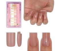 NOVO OVO Short Sharp Square Nail Tips Press on Pure Color Brown Pink, Need Builder Gel Top Coat Nail Glue, Soft Gel Matte Fake Nail Extension, Full Cover False Nails for Salon DIY x 15 Sizes 240 pcs