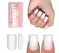 NOVO OVO Short Sharp Square Nail Tips Press on Pure Color Milky White (Cloud Dancer) Need Builder Gel Top Coat Nail Glue, Soft Gel Matte Fake Nail Extension, Salon DIY x 15 Sizes 180 pcs