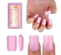 NOVO OVO Short Sharp Square Nail Tips Press on Pure Color Pink, Need Builder Gel Top Coat Nail Glue, Soft Gel Matte Fake Nail Extension, Full Cover False Nails for Salon DIY x 15 Sizes 180 pcs